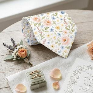 Elegant Pastel Floral Groom Wedding Necktie