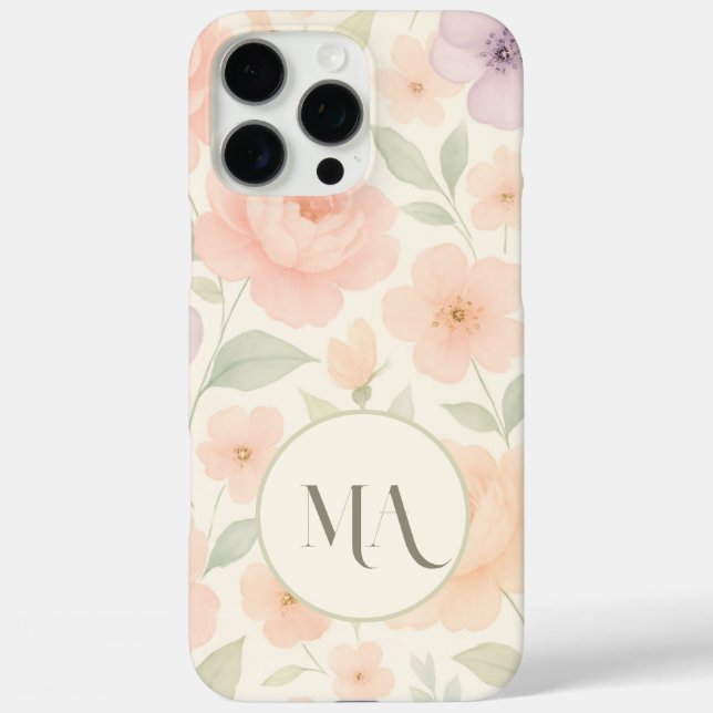Elegant Pastel Floral Monogram iPhone Case (Back)