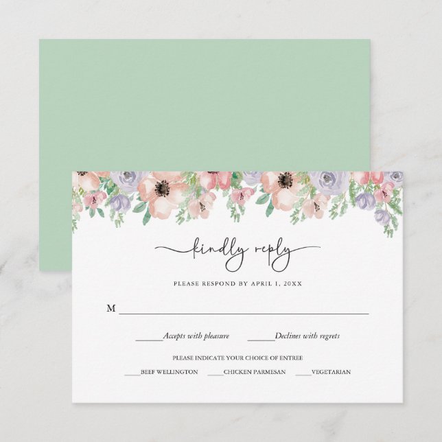 Elegant Pastel Floral Party Response Card (Front/Back)