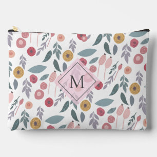 Elegant Pastel Floral Pattern Monogram Accessory Pouch