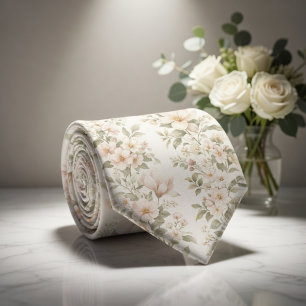 Elegant Pastel Floral  Pattern on Soft White Tie