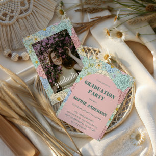 Elegant Pastel Floral Photo Graduation Party Invitation