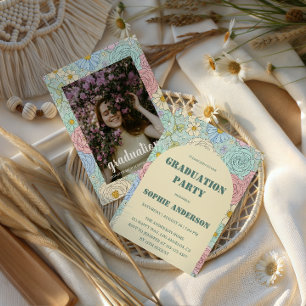 Elegant Pastel Floral Photo Graduation Party Invitation