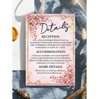 Elegant Pastel Floral Pink Details Enclosure Card