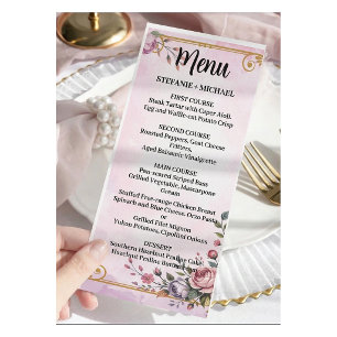 Elegant Pastel Floral Pink Lavender Floral Gold Menu