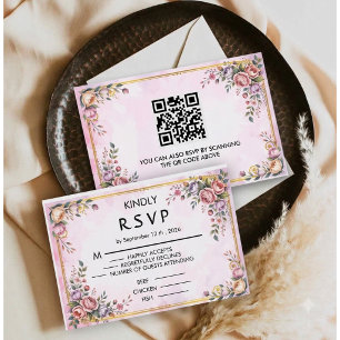 Elegant Pastel Floral Pink Lavender Floral Gold RSVP Card
