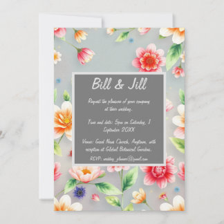 Elegant Pastel Floral Soft Grey Background Wedding Invitation