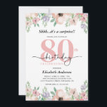 Elegant Pastel Floral Surprise 80th Birthday Party Invitation<br><div class="desc">This surprise 80th birthday party invitation showcases an elegant watercolor floral border adorning the top and bottom. The soft pastel hues of peach and purple offer a delicate and feminine charm,  perfect for a woman's birthday celebration.</div>