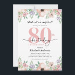 Elegant Pastel Floral Surprise 80th Birthday Party Invitation<br><div class="desc">This surprise 80th birthday party invitation showcases an elegant watercolor floral border adorning the top and bottom. The soft pastel hues of peach and purple offer a delicate and feminine charm,  perfect for a woman's birthday celebration.</div>