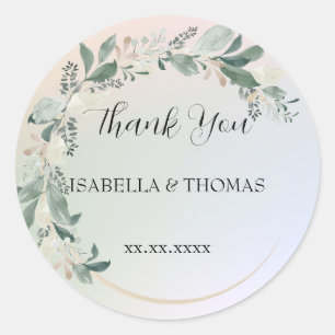 Elegant pastel floral Thank You Wedding party Classic Round Sticker