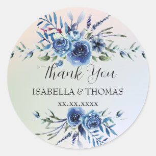 Elegant pastel floral Thank You Wedding party Classic Round Sticker