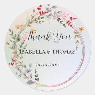 Elegant pastel floral Thank You Wedding party Classic Round Sticker