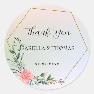 Elegant pastel floral Thank You Wedding party Classic Round Sticker