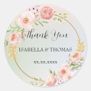 Elegant pastel floral Thank You Wedding party Classic Round Sticker