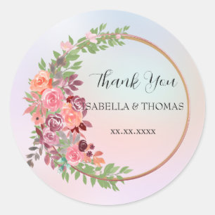Elegant pastel floral Thank You Wedding party Classic Round Sticker