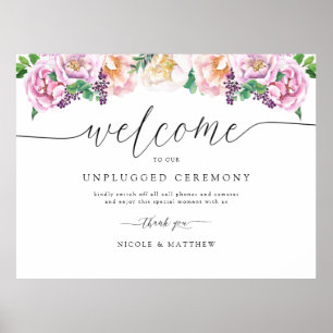 Elegant Pastel Floral Unplugged Ceremony Sign