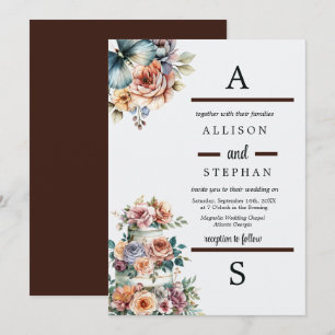 Elegant Pastel Floral Wedding Cake Invitation