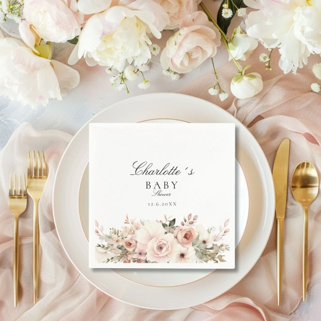 Elegant pastel flower bouquet Baby Shower     Napkin (Elegant pastel flower bouquet Baby Shower Napkins with your name and date.)