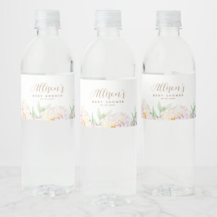Elegant Pastel Flowers   Personalised Baby Shower Water Bottle Label