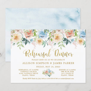 Elegant Pastel Garden Watercolor Rehearsal Dinner Invitation