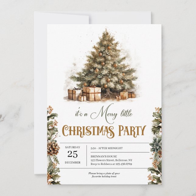 Elegant pastel green and faux gold holiday invitation (Front)