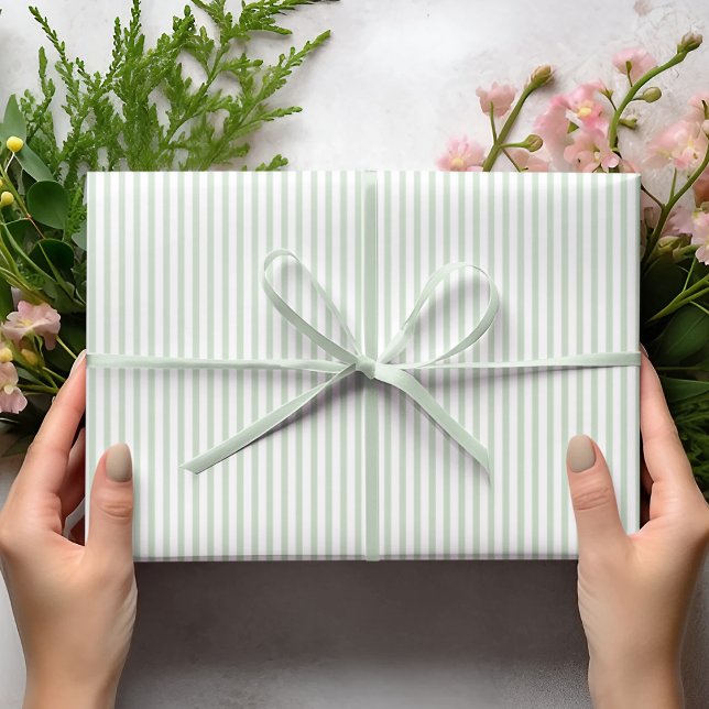 Elegant Pastel Green and White Thin Stripes Wrapping Paper (Elegant Striped Wrapping in Pastel Green & White. Chic & Timeless. For All Occasions and  All Ages.)