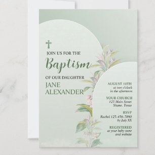 Elegant Pastel Green Floral Baptism Invitation