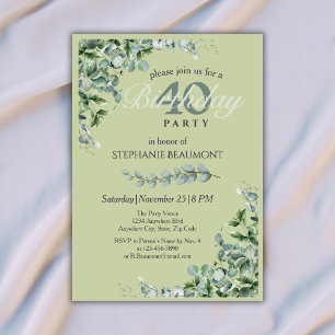 Elegant Pastel Green Flower Women's 40th Birthday  Invitation