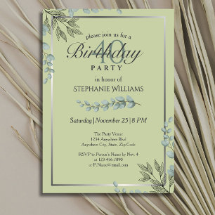 Elegant Pastel Green Flower Women's 40th Birthday Invitation