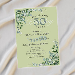 Elegant Pastel Green Flower Women's 50th Birthday Invitation