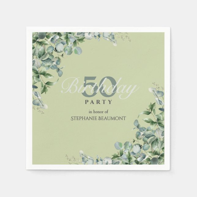 Elegant Pastel Green Flower Women's 50th Birthday  Napkin (Front)