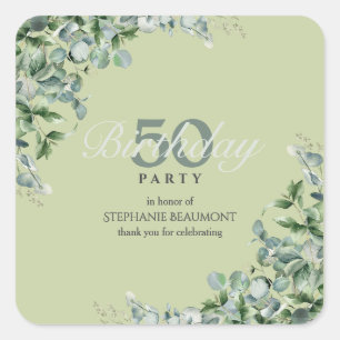 Elegant Pastel Green Flower Women's 50th Birthday Square Sticker