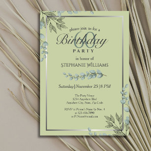 Elegant Pastel Green Flower Women's 60th Birthday Invitation