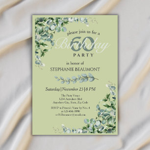 Elegant Pastel Green Flower Women's 60th Birthday  Invitation