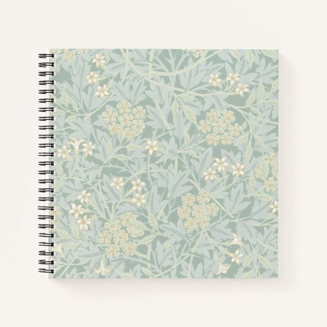 Elegant Pastel Green Jasmine Floral Pattern Notebook (Front)