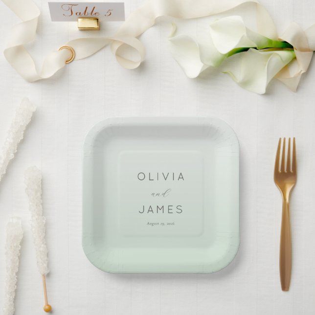 Elegant Pastel Green Minimalist Paper Plate (Wedding)