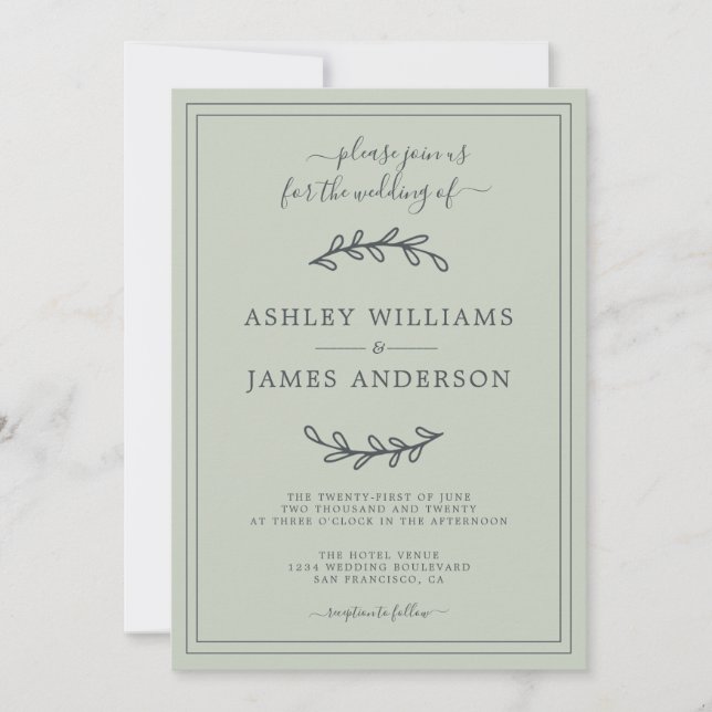 Elegant Pastel Green Wedding invitation (Front)