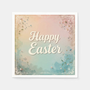 Elegant Pastel Happy Easter Watercolor Floral  Napkin