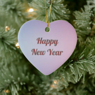 Elegant Pastel Heart Happy New Year Ceramic Tree Decoration