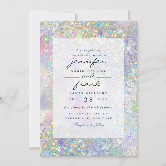 Elegant Pastel Holographic Glitter Glam Invitation (Front)
