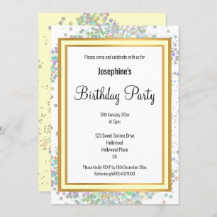 ELEGANT PASTEL HOLOGRAPHIC LEMON GOLD BIRTHDAY INVITATION