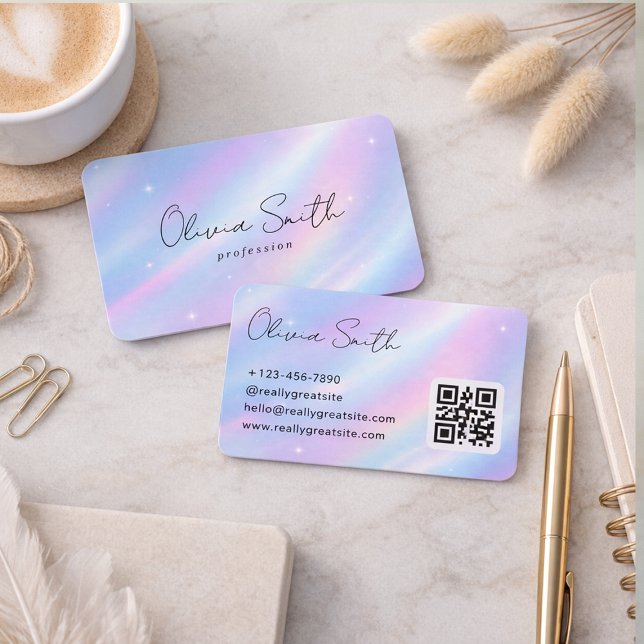 Elegant Pastel Holographic Script Name Design Business Card (Creator Uploaded)