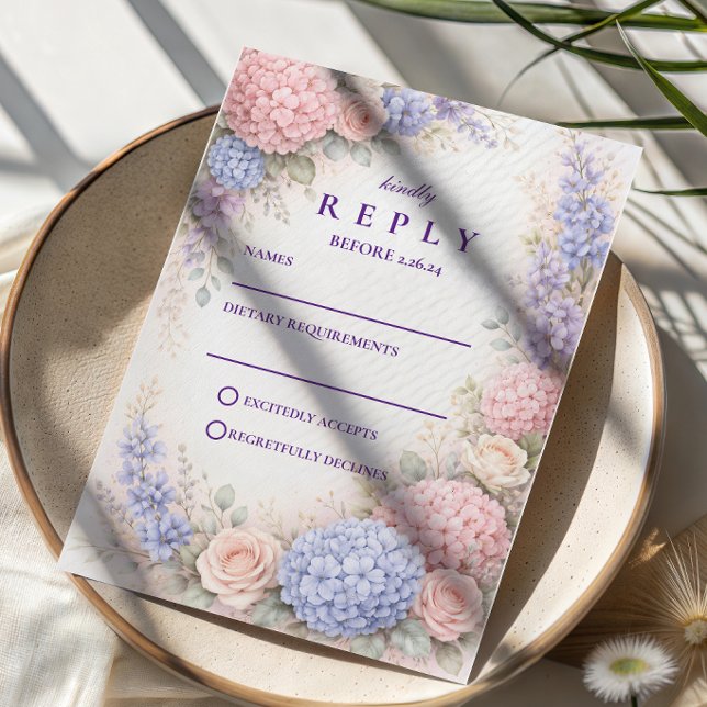 Elegant Pastel Hydrangea Floral Wedding RSVP Card (Creator Uploaded)