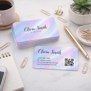 Elegant Pastel Iridescent Script Branding Qr Code Business Card