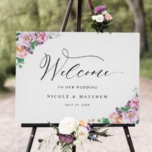 Elegant Pastel Joyful Floral Wedding Welcome Sign