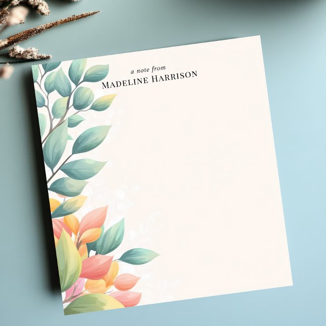 Elegant Pastel Leaves Botanical Personalised Name Notepad (Creator Uploaded)