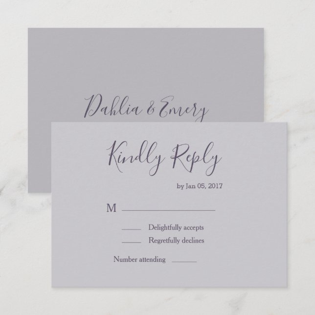Elegant pastel lilac grey grey modern wedding rsvp invitation (Front/Back)