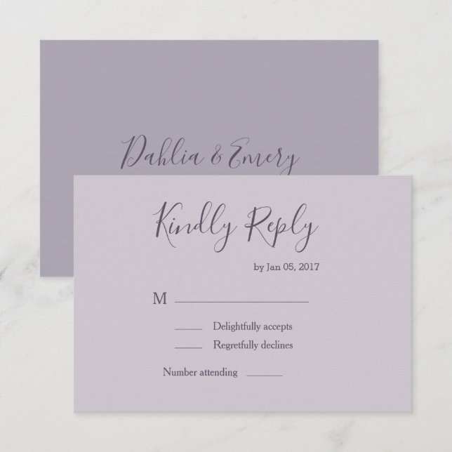 Elegant pastel lilac lavender modern wedding rsvp invitation (Front/Back)
