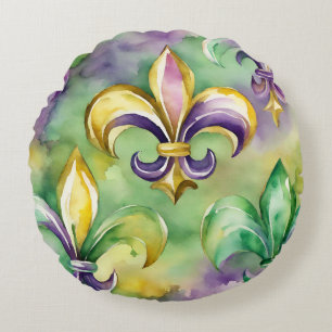 Elegant Pastel Mardi Gras Round Cushion