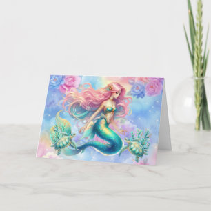 Elegant Pastel Mermaid & Sea Turtles Note Card